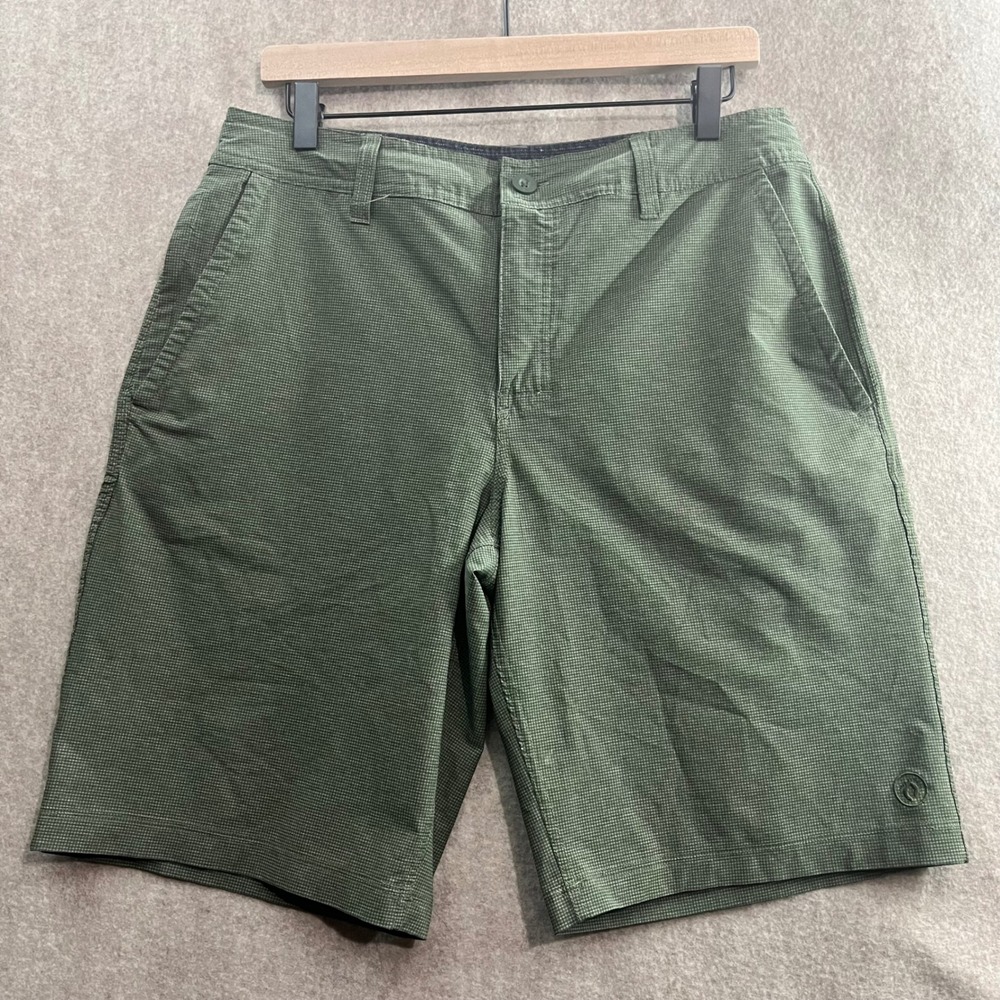 Hang Ten Hybrid Walk Shorts Mens 32 Green Micro Check Houndstooth Casual Summer
